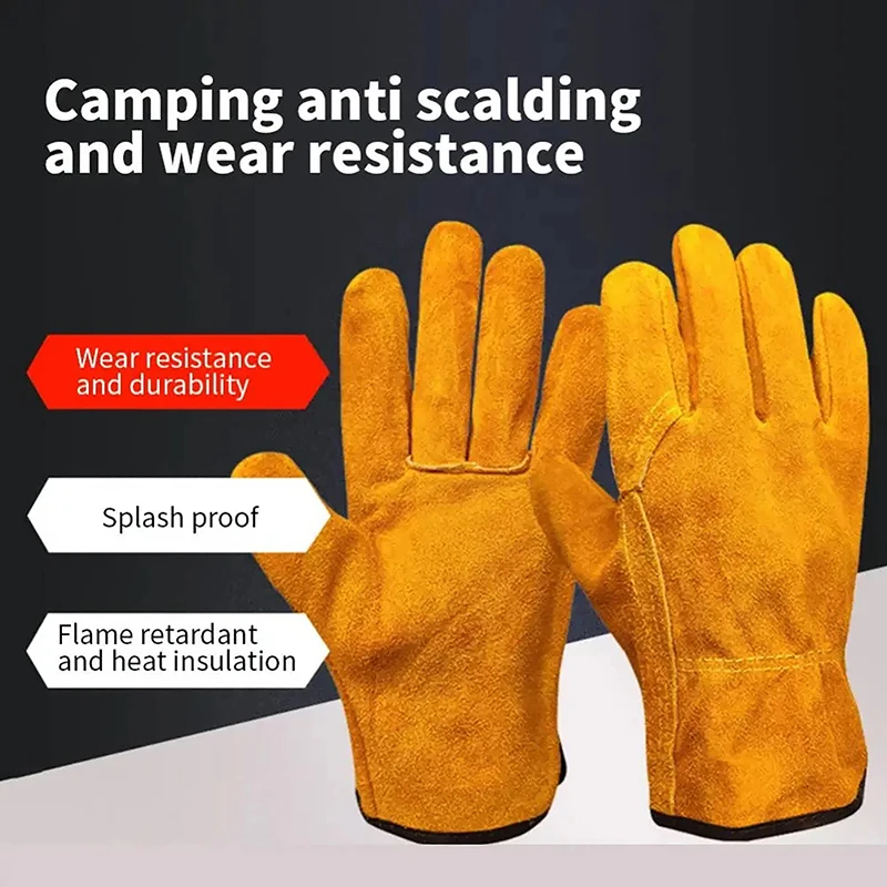 Men Work Gloves Soft Cowhide Driver Hunting Driving Farm Garden Welding Protection Gloves Wear Resistant And Strong Protection