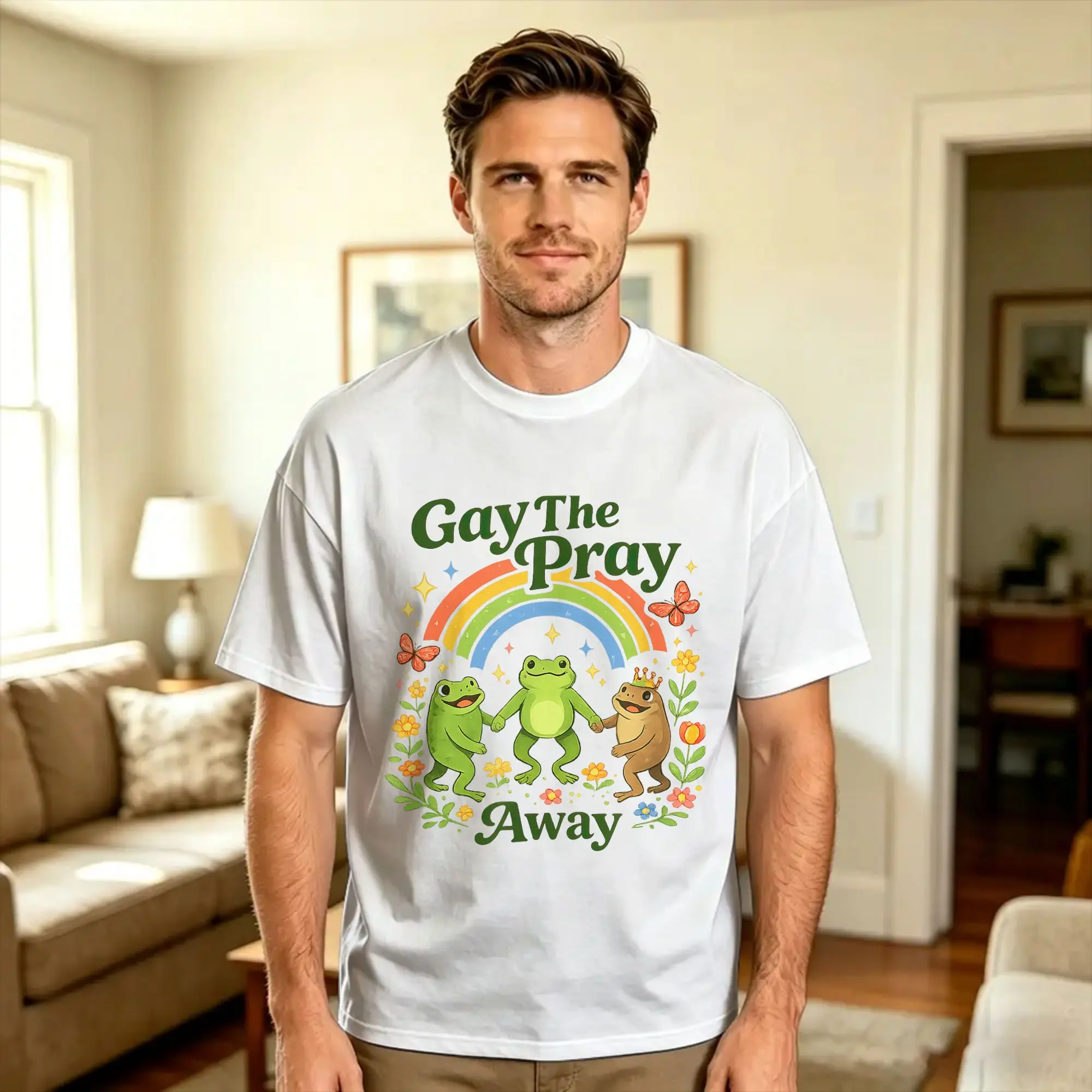 Gay The Pray Away Frog for LGBT Gay Lesbian T Shirt Men  Vintage T-Shirts Beach O-Neck Trendy Cool Tee Shirt Plus Size Clothing
