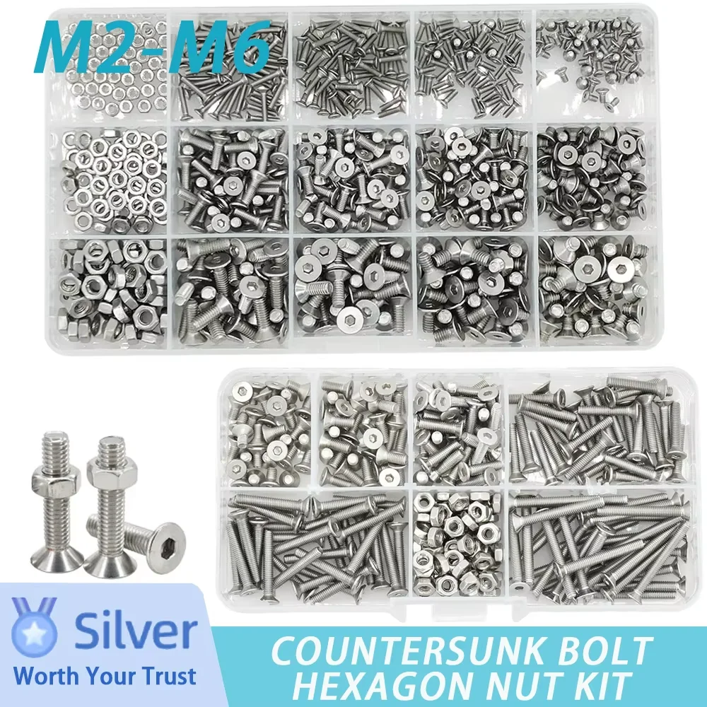 M2 M3 M4 M5 M6 304 Stainless Steel Countersunk Nuts Bolts Set Hex Hexagon Bolt Screw Kit Machine Screws Fairing Motorcycle Bolt