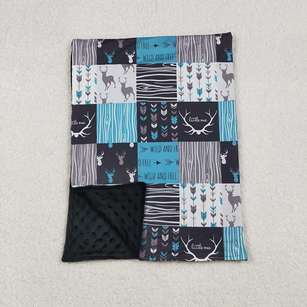 

Baby Kids Wild And Free Blue Deer Patchwork Blanket for Western Checked Baby Kids Deer Hunting Blanket Soft Cotton 29*43 inches