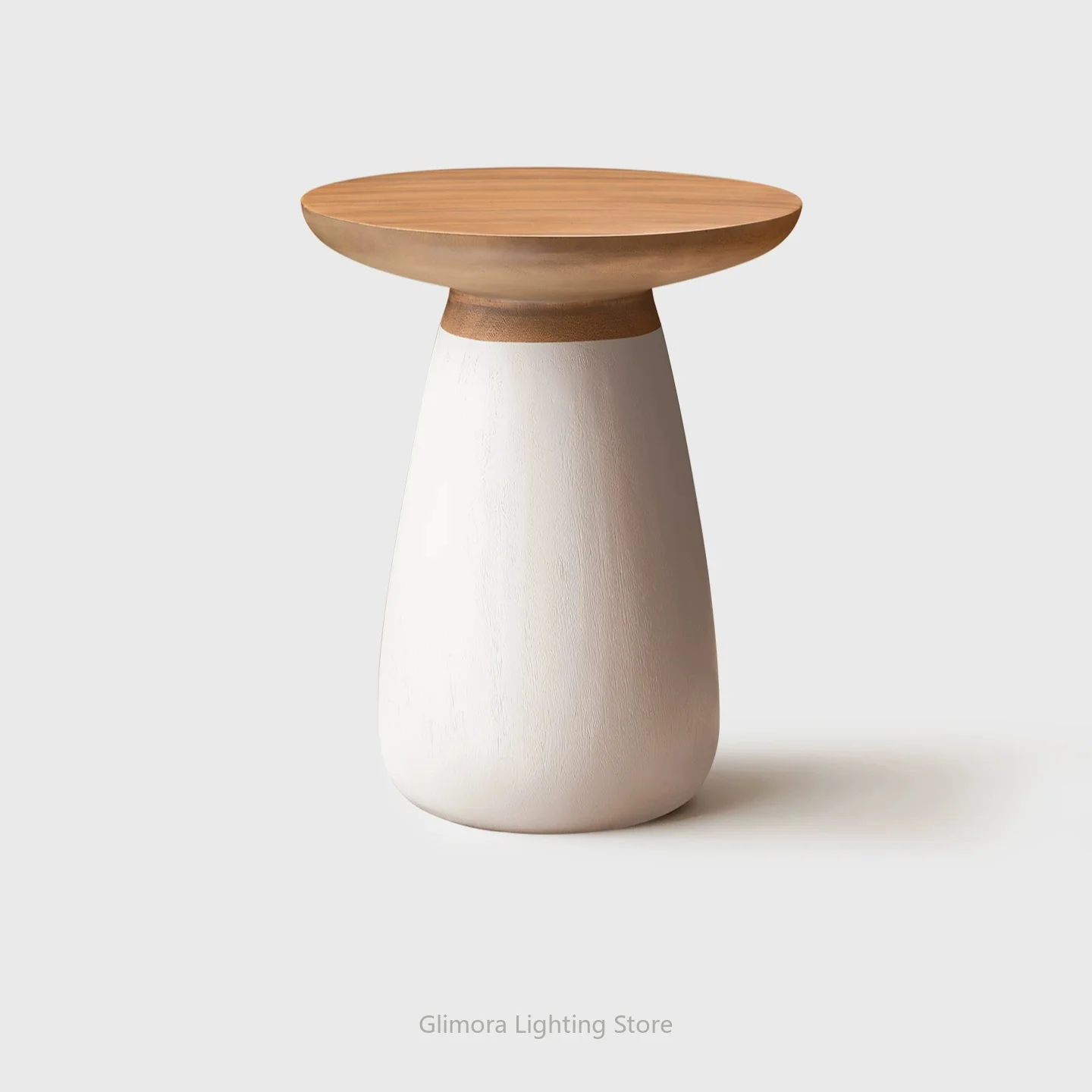 Cream Style Solid Wood Round Side Table for Living Room, Minimalist Tree Stump Coffee Table & Bedside Desk