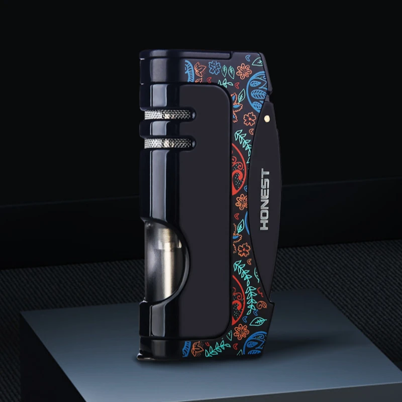 

Интернет-знаменитость, ветрозащитная зажигалка с прямым синим пламенем, металлическая мужская видимая воздушная камера, персонализированная креативная зажигалка для сигар