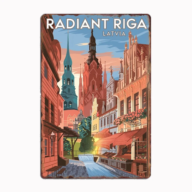 

Riga Vintage Travel Poster Metal Sign Club Indoor Room Decor Custom Tin Home Wall Decor