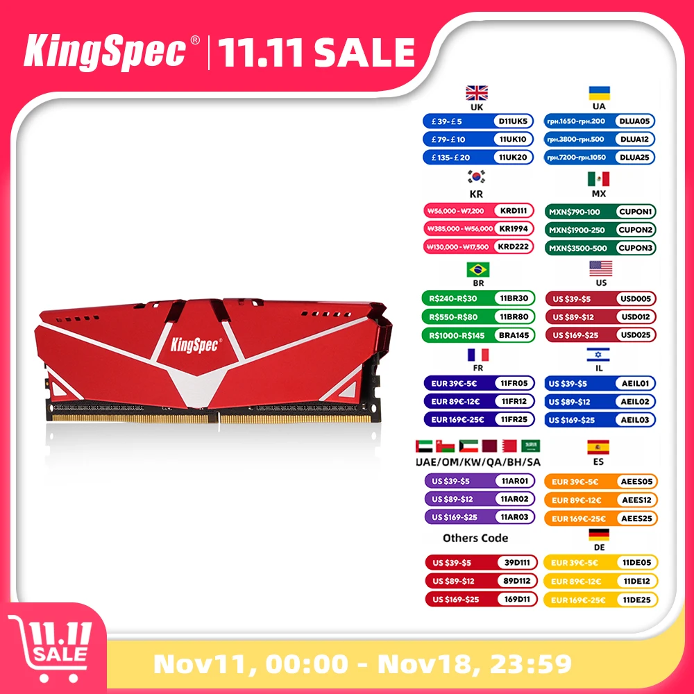 KingSpec DDR4 8GB 16GB Memoria Ram DDR4 2666 3200 Memory Desktop Heatsink Ram Memory Ddr4 3200mhz Dimm with Heat Sink XMP for PC