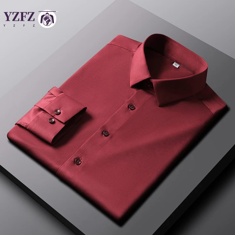 Men's Casual and Fashionable Long Sleeved Solid Color Shirt Non Ironing and Wrinkle Resistant Business Top