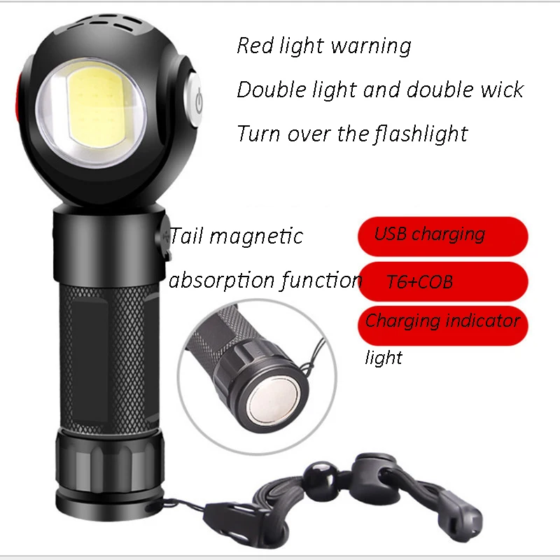 Metal COB Strong Light Flashlight 360 °C Rotating Lamp Head Built-in Strong Magnet USB Rechargeable Torch LED Camping Lamp