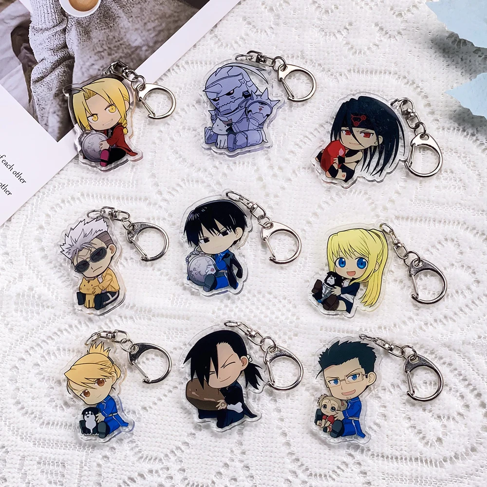 1/9 Uds personajes de Anime Fullmetal Alchemist acrílico llavero de coche accesorios llaveros amigos regalos bolsa dijes mochila colgante