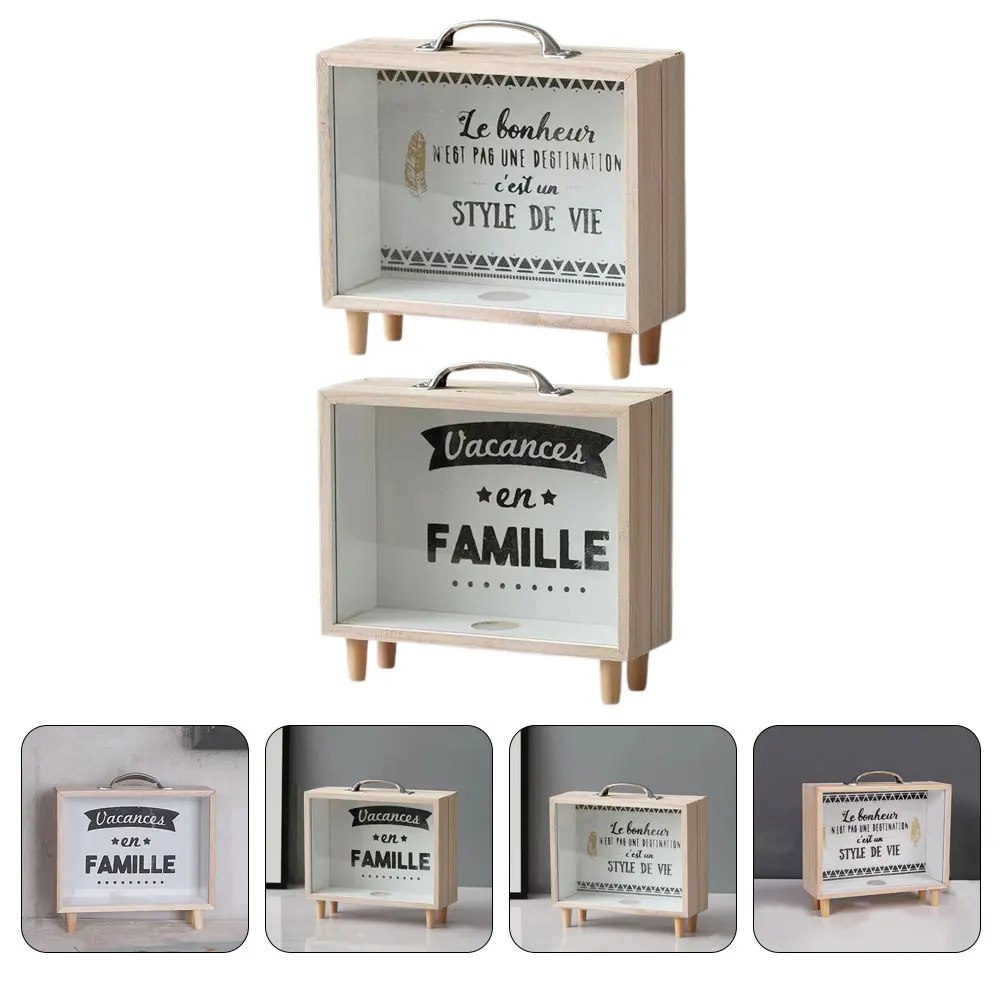 2 szt. Drewniana skarbonka z przezroczystym okienkiem, uniwersalna skarbonka dla dzieci i dorosłych, pojemnik na monety do domu, biura, gabinetu, wytrzymała