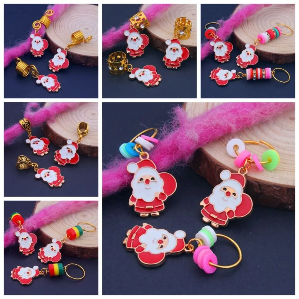 3 Pcs Cute Gold Color Christmas Hair Ring Hair Braid Santa Claus Dreadlocks Bead Charm DIY Hair Braid Tubes Gift