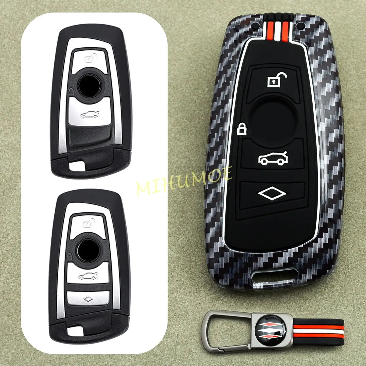 3 4 Buttons Zinc Alloy + Silicone Car Key Fob Case Cover For BMW 328i 420 640 740Li Series X3 M2 M3 M4 M5 M6 F80 F25 Keychain
