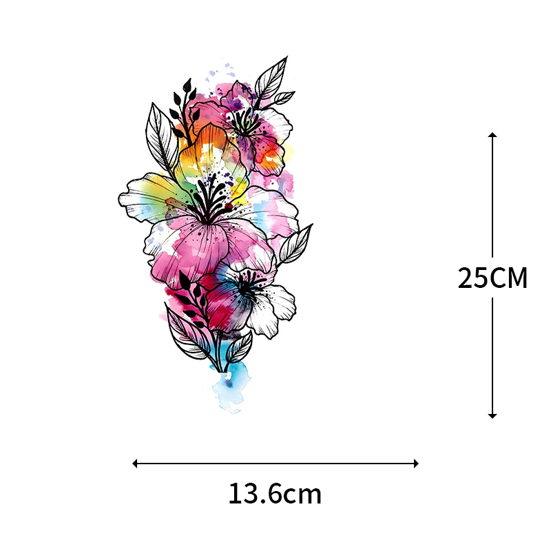 Colorful Ink Style Flower Bird Dragonfly Butterfly Heat Transfer Women's T-shirt Sweatshirt Iron On Patches Washable Vinyl