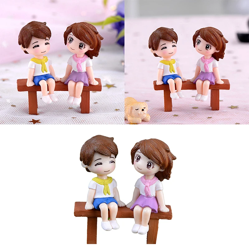 Mini Romantic Couple Figurine Lovers Figures Wedding Dolls Fairy Chair Miniatures Figurines DIY Home Decoration