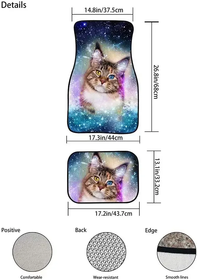 Car Floor Mats Set Cool Animal Galaxy Wolf Print Floor Carpets 4PCS No Slip Waterproof Car Mats Auto Accessories