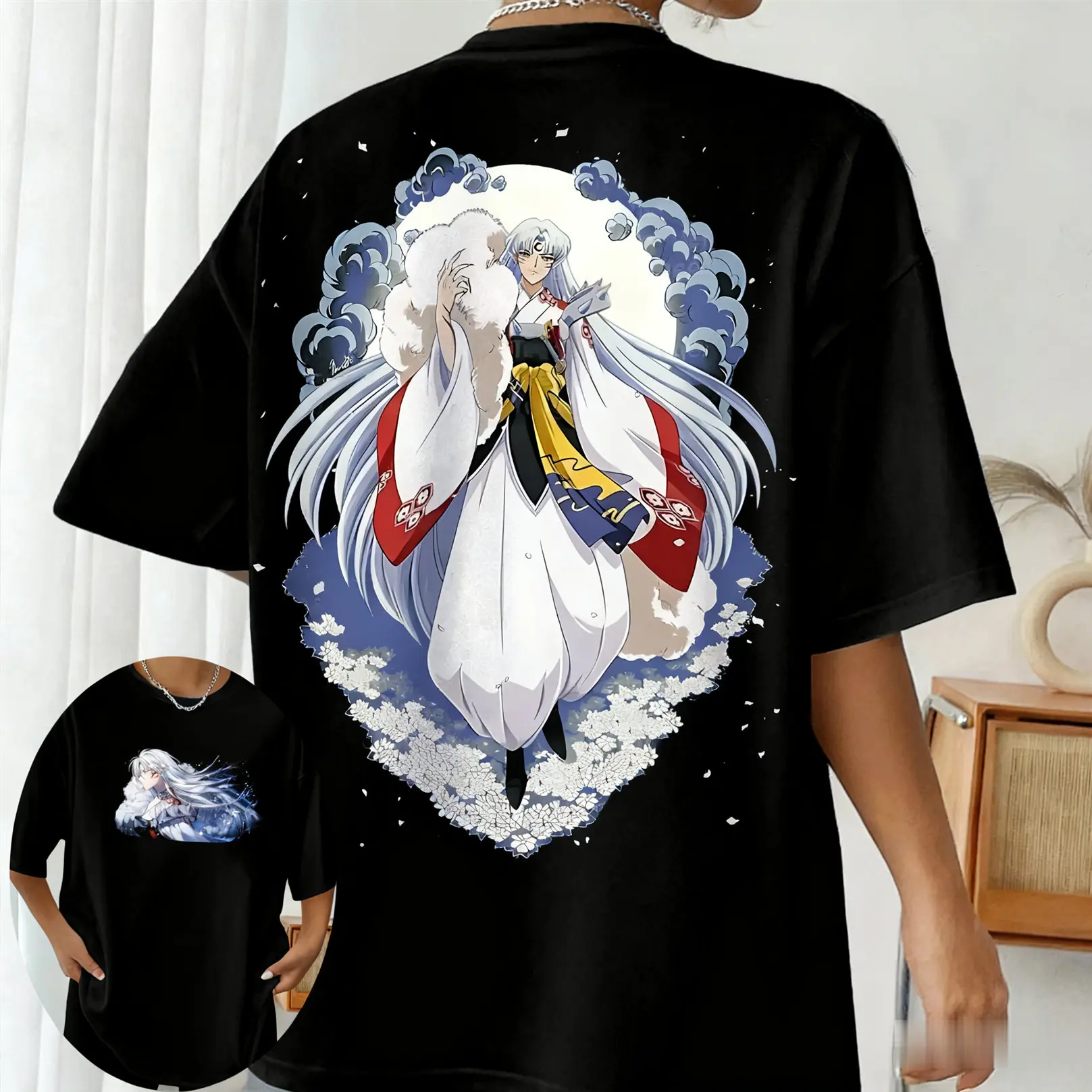 Inuyasha Various Black Women's Parent-child High-quality Short-sleeved T-shirt Spring Summer Oversized Comfortable Casual Top