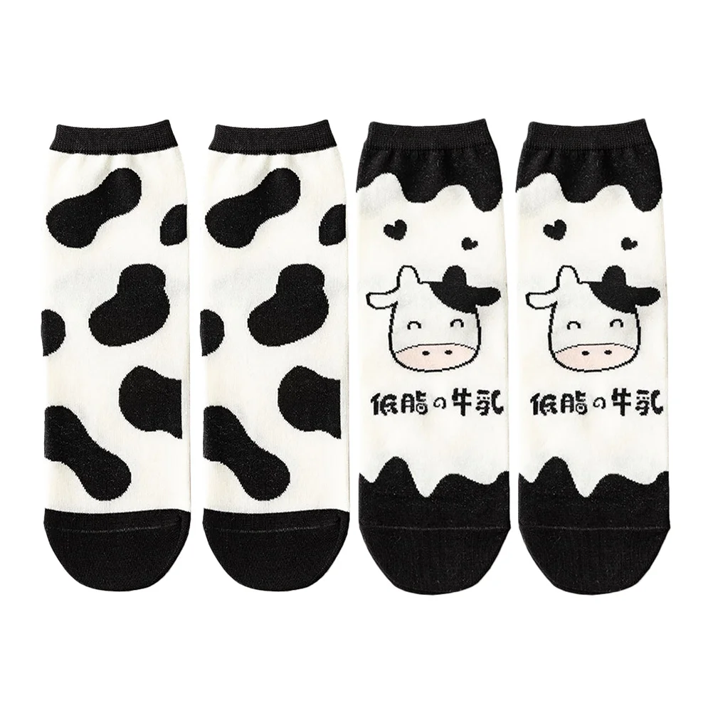 2 paar koe katoenen sokken ademend cartoon enkel sport zacht comfortabel perfecte pasvorm voor lente zomer herfstkleding