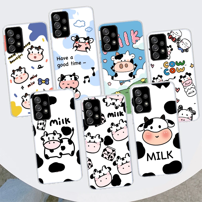 Cute Dairy Cattle Cow Speckle Phone Case For Samsung Galaxy A51 A71 A50 A70 A40 A30 A20E A10 A41 A31 A21S A11 A01 A6 A8 + A7 A9