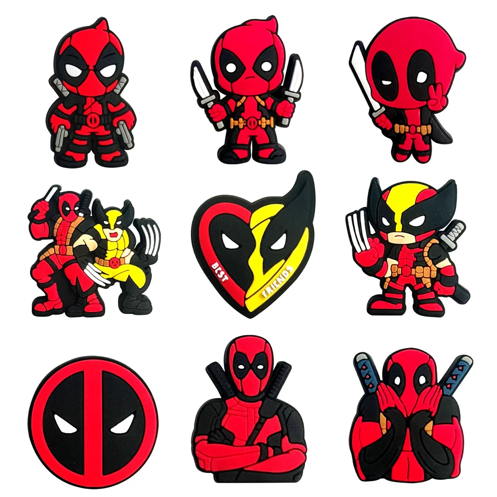 9 sztuk/zestaw MINISO Marvel Deadpool seria kreskówkowa zawieszki do butów akcesoria DIY dekoracje na klasyczne chodaki sandały prezenty dla dzieci