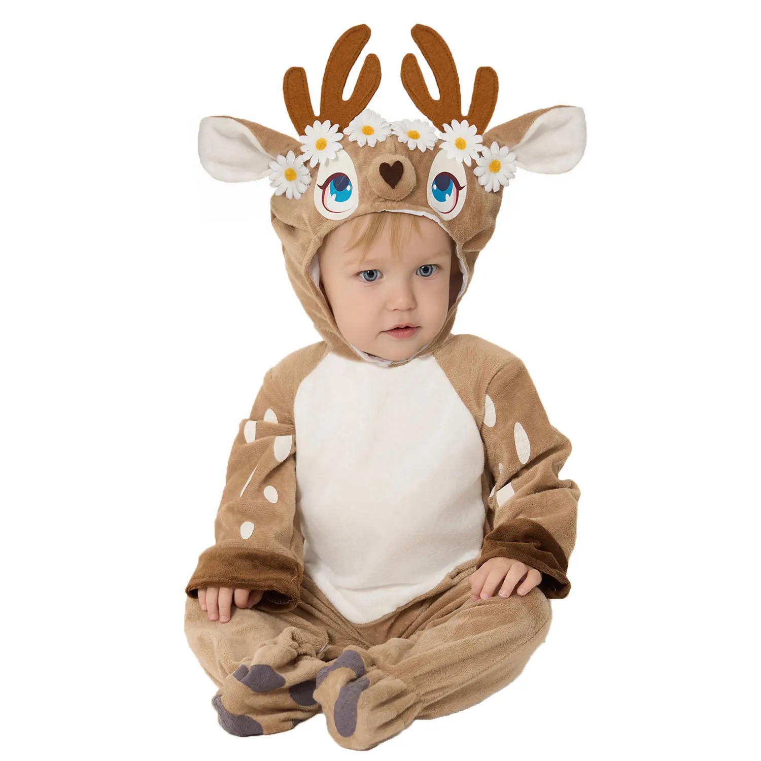 Little Deer Fawn Costume for Baby Boys Girls 12M 18M 24M 2pcs/Set Hood Romper With Shoes Halloween Purim Fancy Dress Umorden