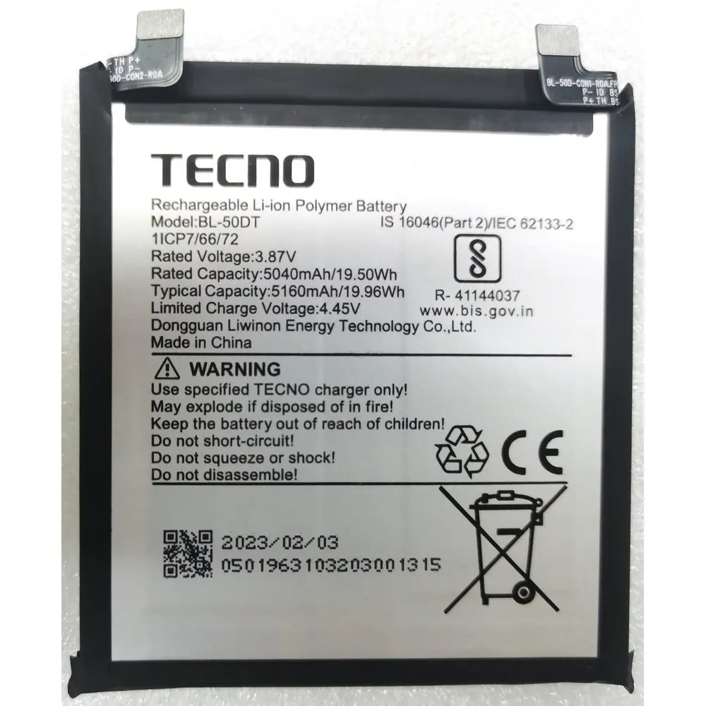 

New Original Tecno BL-50DT Replacement Mobile Phone Battery 3.87V 5160mAh