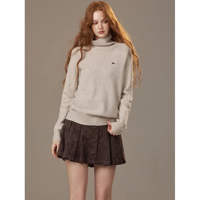 ELFSACK Casual Loose Solid Color High Neck Knit Sweater For Woman