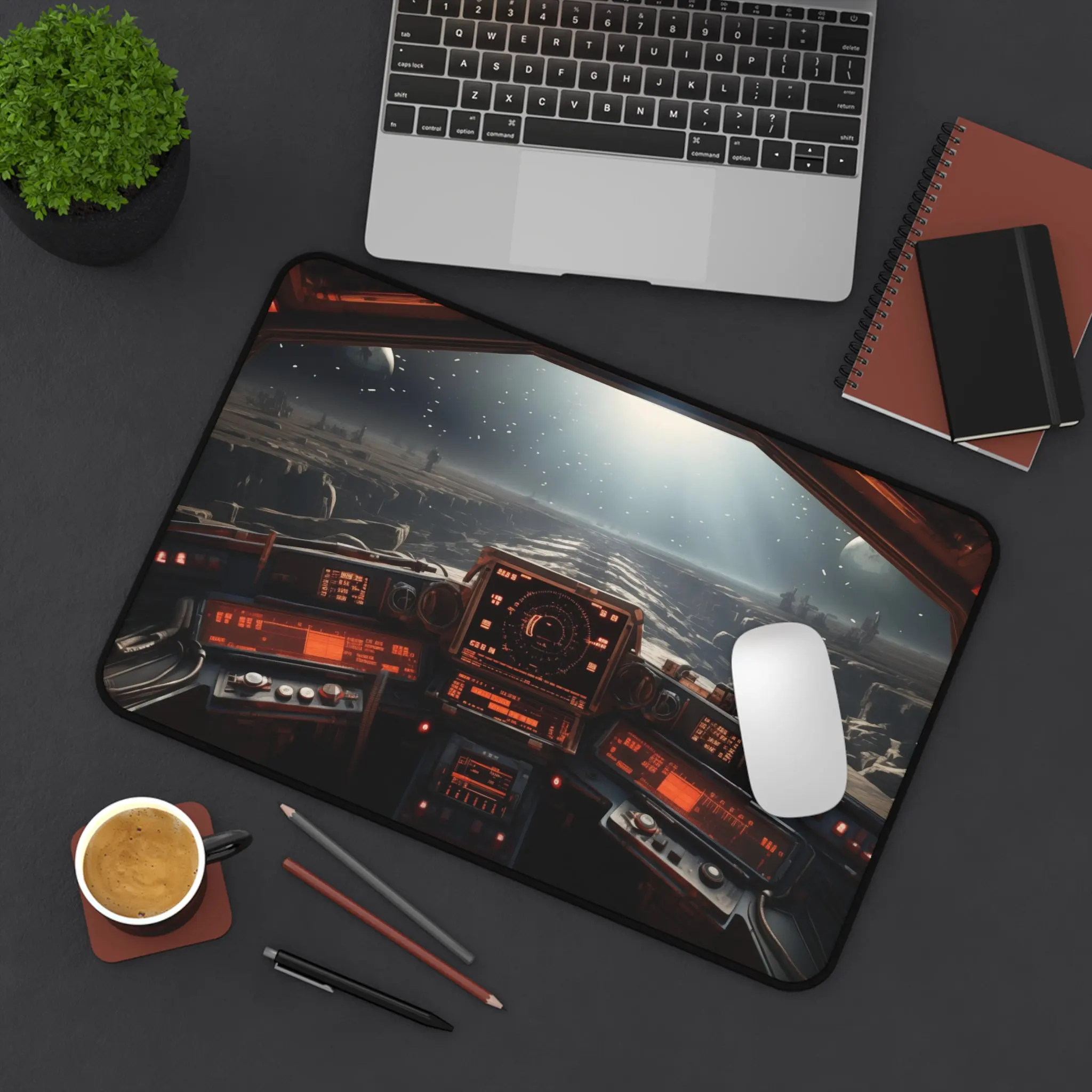 لوحة طاولة قمرة القيادة على شكل سفينة الفضاء، لوحة ماوس الخيال العلمي XXL، لوحة ماوس ألعاب غير قابلة للانزلاق، ديكور سطح المكتب السماء المرصعة بالنجوم للعمل واللعب