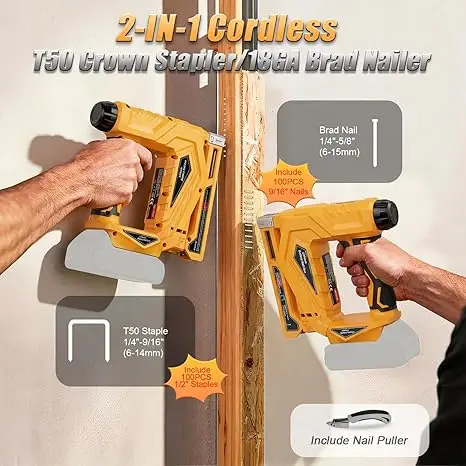 YEARTOP 2 IN 1Electric Nail Gun Cordless Stapler Nailer Nailing Stapler Framing Nailer Tacker Power Tool Compatible with Dewalt