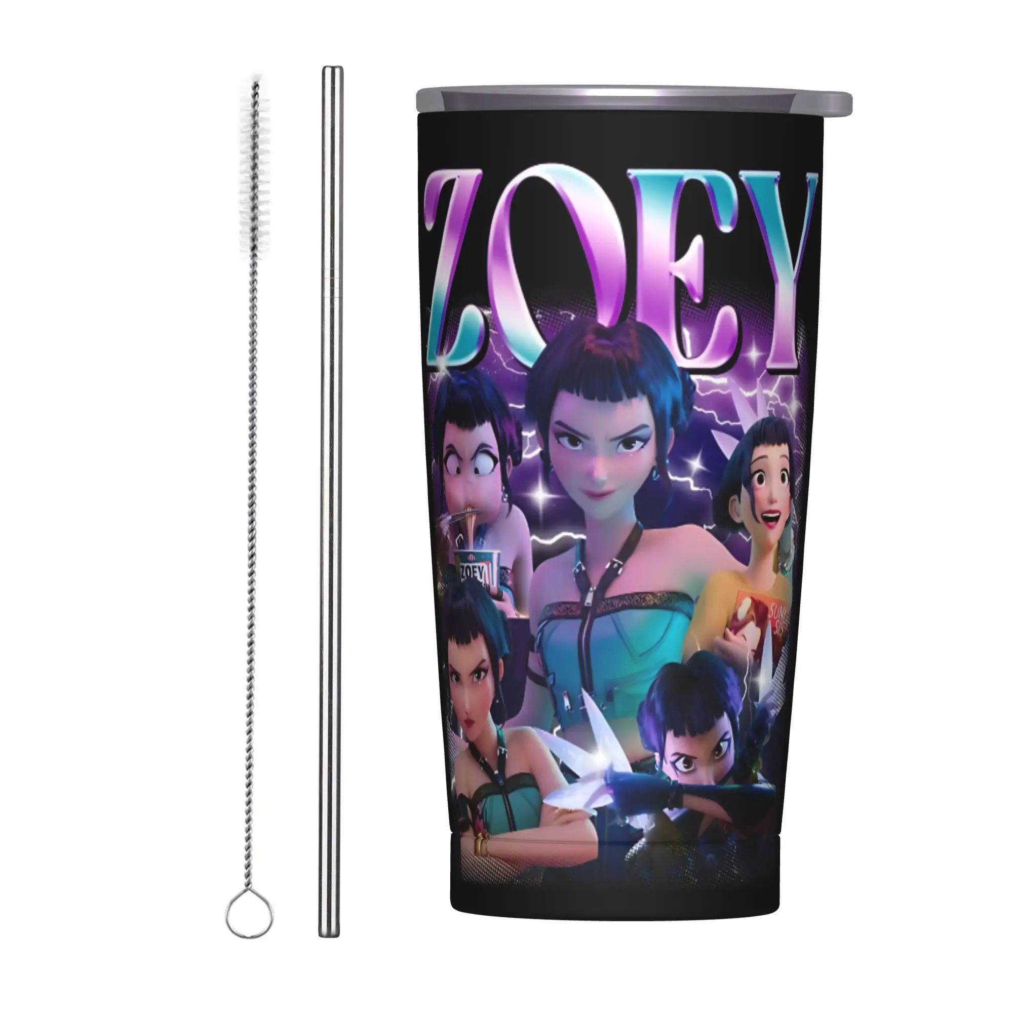 

HUNTRIX HUNTRX Kpop Demon Hunters ZOEY Insulated Tumbler with Straws Lid Vacuum Coffee Mugs Double Wall Car Bottle Cup, 20oz