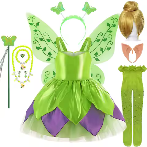 Hot Toddler Baby Girl Cosplay Green Fairy Princess Tinker Bell Dress Newborn Girls Elf Halloween Costume Infant Party Ball Gowns