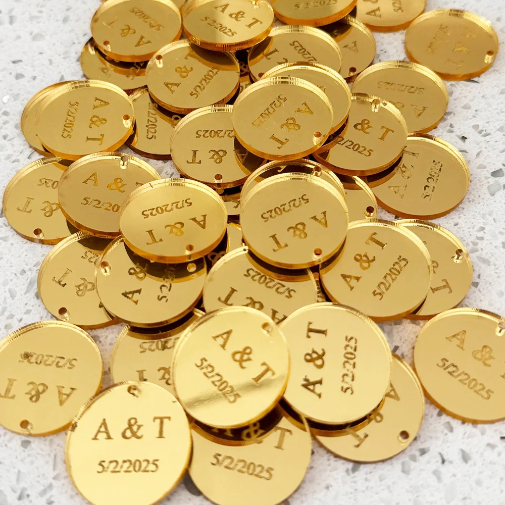 

Personalized Name Baptism Acrylic Gold/Silver Tag Round Wedding and Engagement Party Table Decorations Custom Gifts