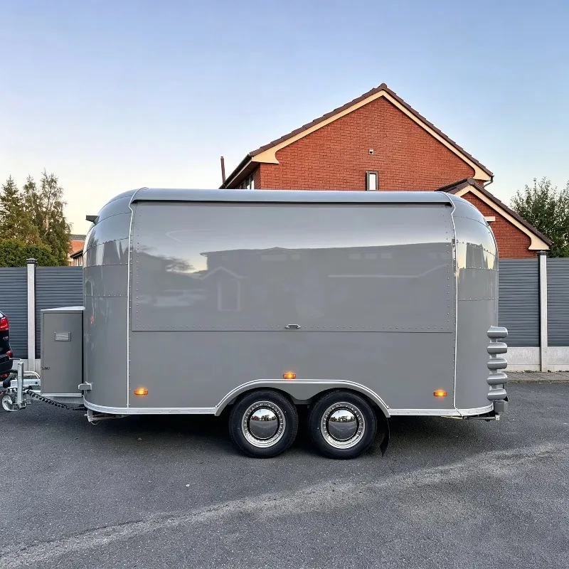 Fully Equipped Retro Stainless Steel Food Truck, Mobile Ice Cream & Fast Food Cart with Power System for Catering