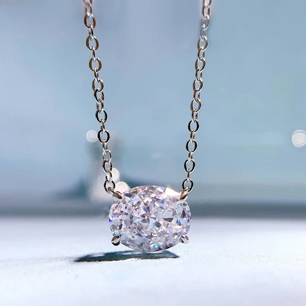 925 Sterling Silver Crushed Ice Cut 4 CT High Carbon Diamond Gemstone 18K Gold Plated Pendant Necklace Fine Jewelry