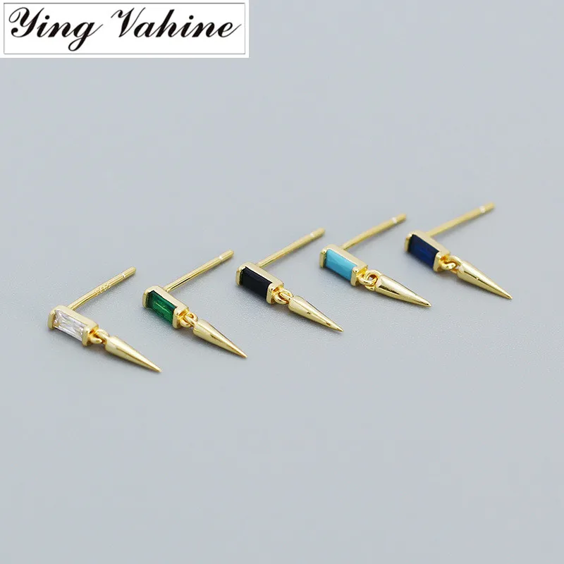 

ying Vahine 925 Sterling Silver White Black Green Blue Color Square Zircon Rivet Stud Earrings for Women Daily Jewelry