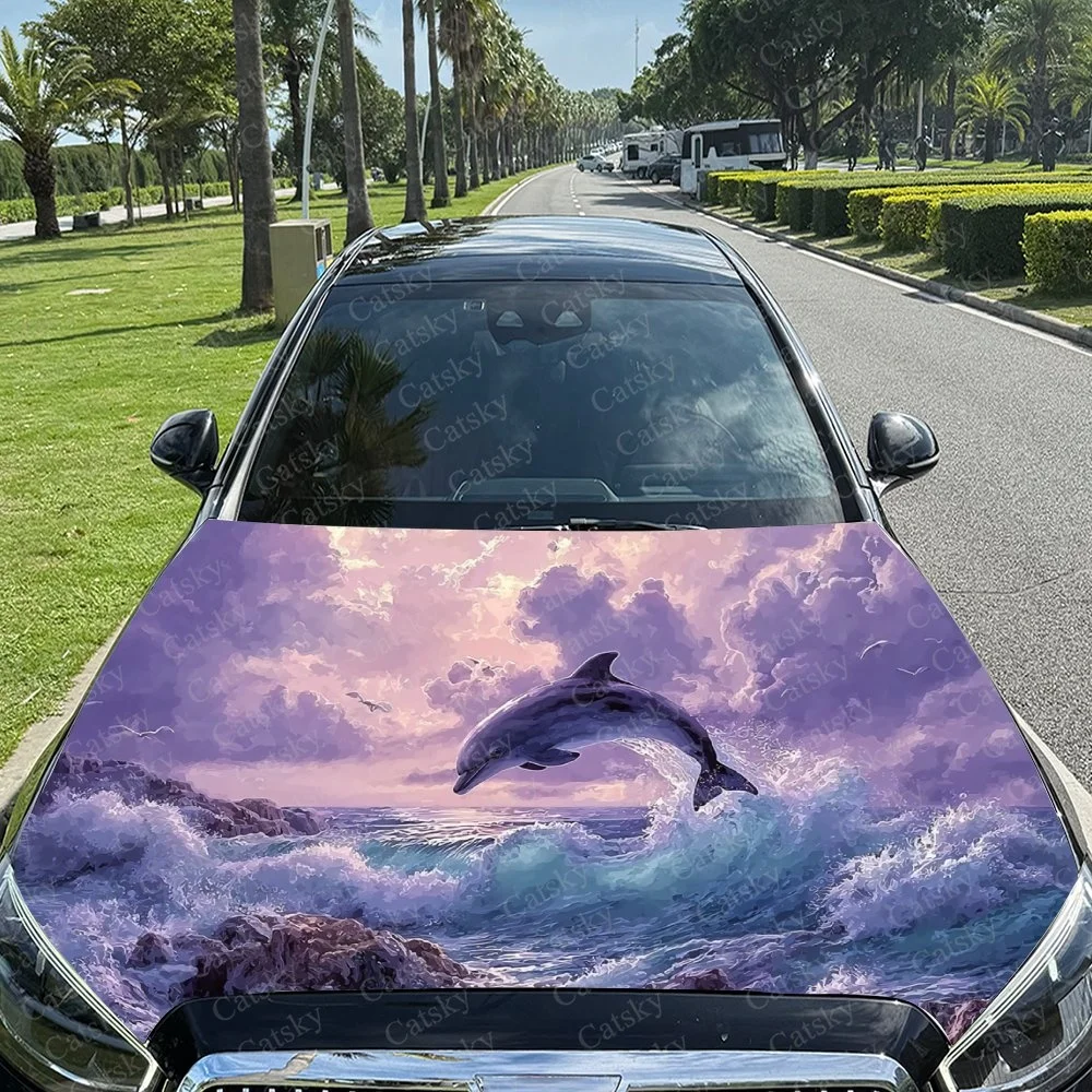 

Dolphin Jump Car Hood Sticker PVC Self Waterproof Stick, Striking Auto Exterior Accessories Decor Protect Gift for Car Lover