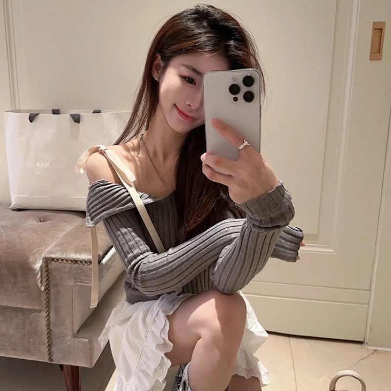 Sexy Irregular T-shirts Women Slim Cozy Panelled Fashion Y2k Girls Soft Hotsweet Aesthetic Spring Autumn Ins All-match Dopamine