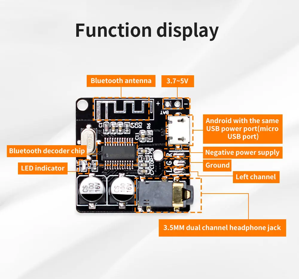 Bluetooth Audio Receiver Board Bluetooth 5.0 MP3 Lossless Decoder Board Wireless Stereo Music Module 3.7-5V XY-BT-Mini