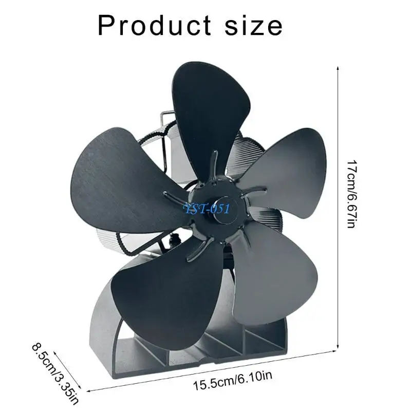 Ventilador fogão a lenha movido a calor E15A com 5 lâminas e medidor temperatura, sem necessidade eletricidade para