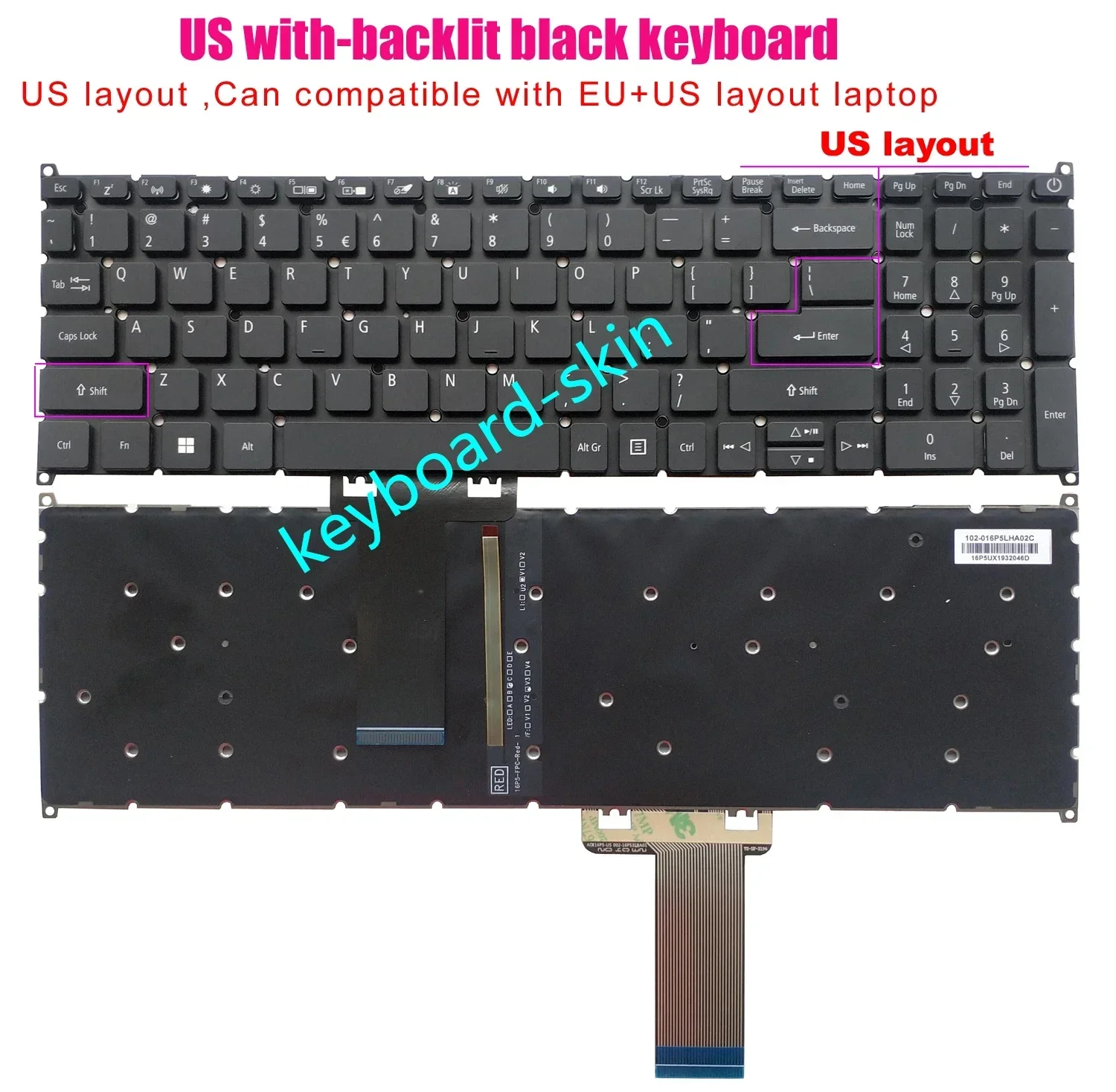 

Новая клавиатура США с подсветкой без рамки для Acer A317-32 A317-33 A317-51 A317-51G A317-51K A317-52 A317-52G A715-74 A715-74G