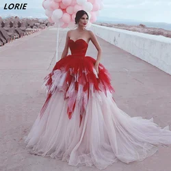 LORIE Classic Red Tulle Wedding Dresses Strapless Sweetheart Backless Princess Bridal Gowns With Puffy Ball Skirt Bride Dress