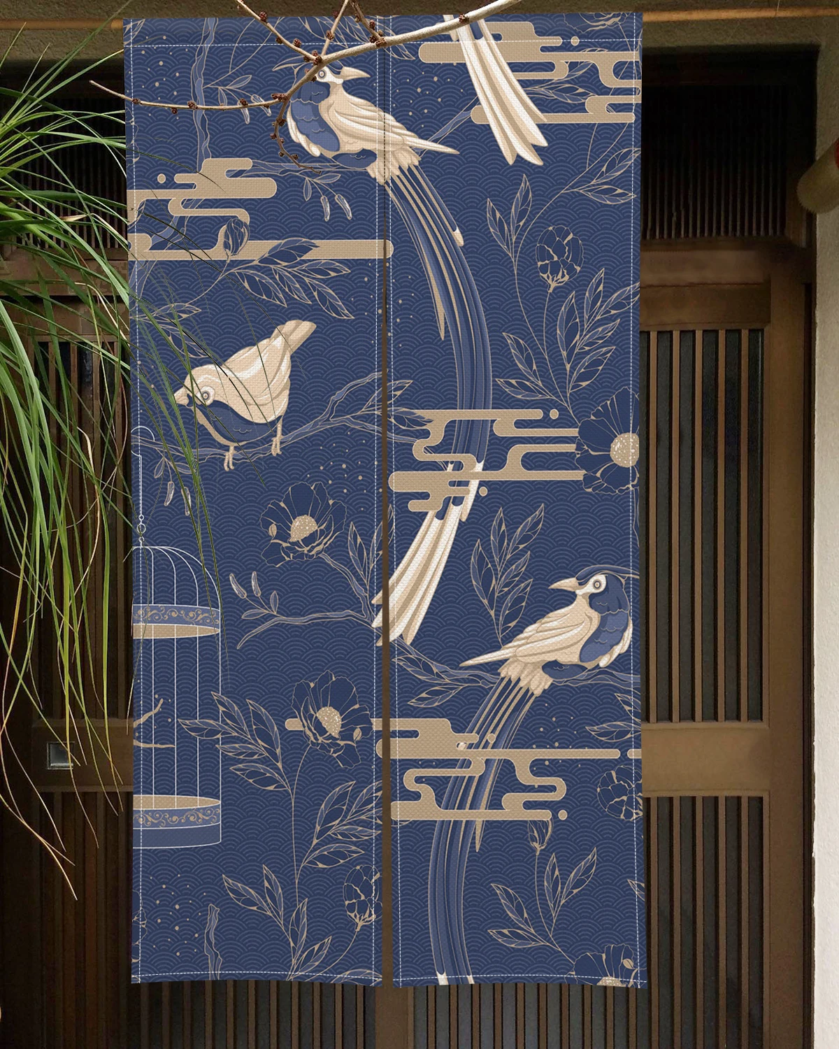 Chinese Traditional Flower Birds Door Curtain Japanese Noren Doorway Curtains Ink Painting Print for Kitchen Partition Curtain