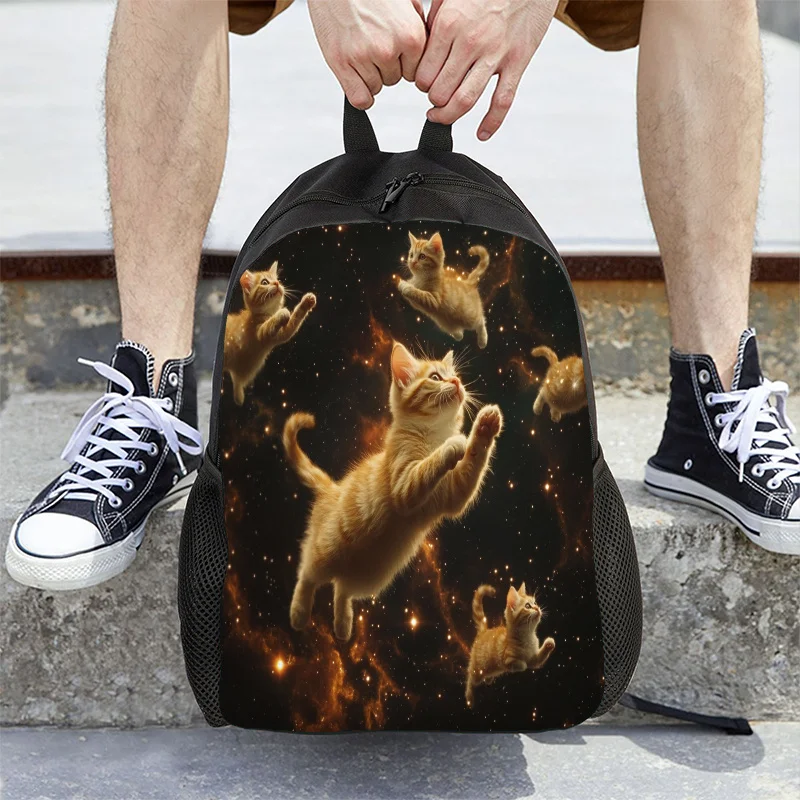 

Рюкзак Starry Night Cat с изображением кошки табби и черного котенка - вместительный и легкий школьный рюкзак для колледжа