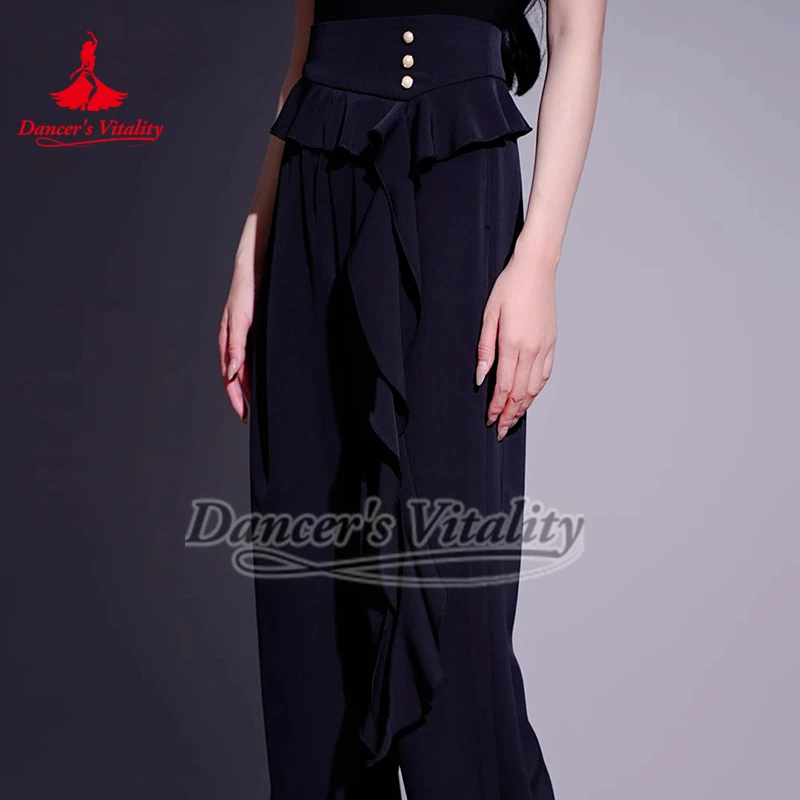 Pantaloni a gamba dritta per danza sociale con design a bottoni perlato su un lato Pantaloni da allenamento per danza Foxtrot Quickstep per adulti