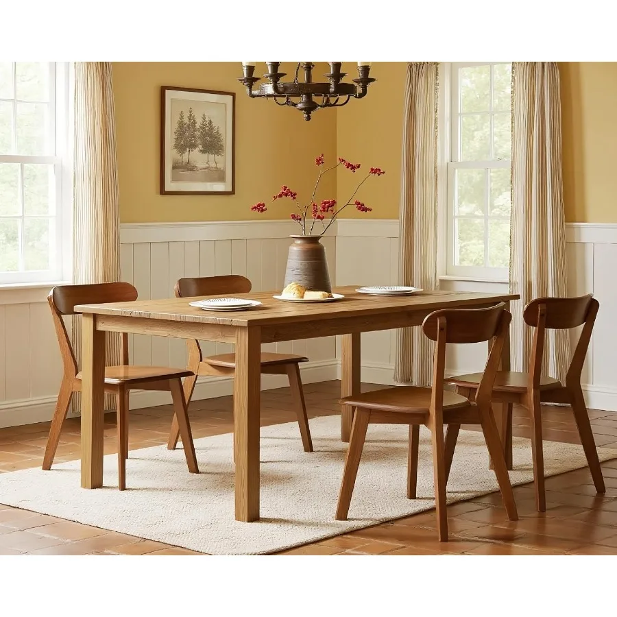 Farmhouse Solid Wood Dining Chairs Set of 4 Mid Century Modern Dining Chairs with Open Curved Back Armless Wooden Kitchen Dini