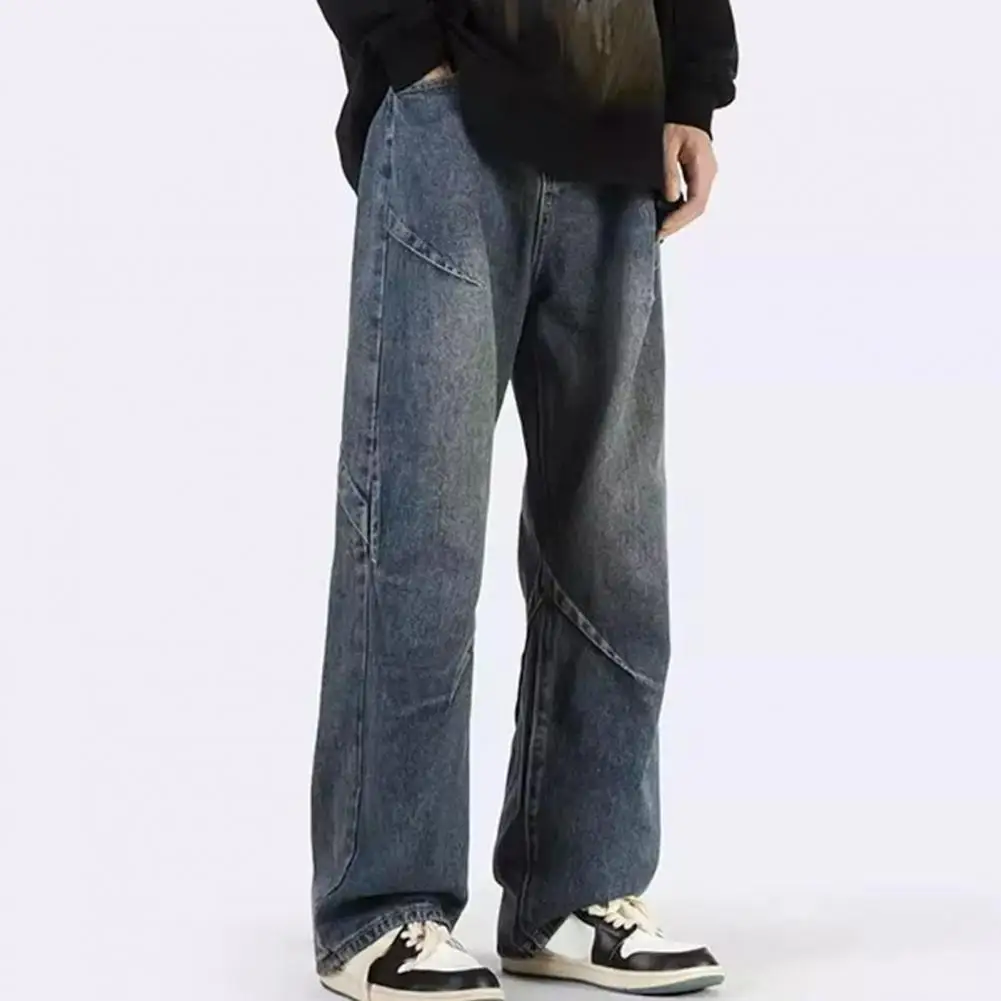 Men Straight Leg Jeans Men's Hop Style Denim Pants Women's High Waist Baggy Trousers Wide Leg Jeans with Draped Pockets