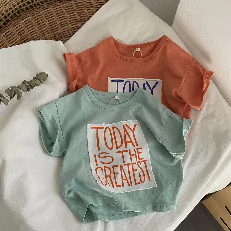 الصيف الأطفال الفتيان تي شيرت القطن إلكتروني المرقعة الرضع طفل الفتيان تيز فضفاضة الياقة المستديرة طفل أطفال بنين قصيرة الأكمام أعلى #3