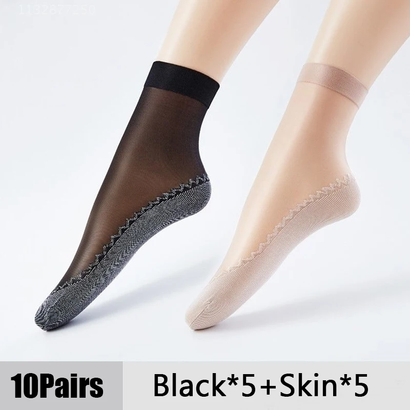 5/10 Pairs Frauen Weiche Socken Sommer Ultradünne Atmungsaktive Casual Weibliche Socken Frau Transparent Schwarz Low Cut Boot Socke – Detail 8