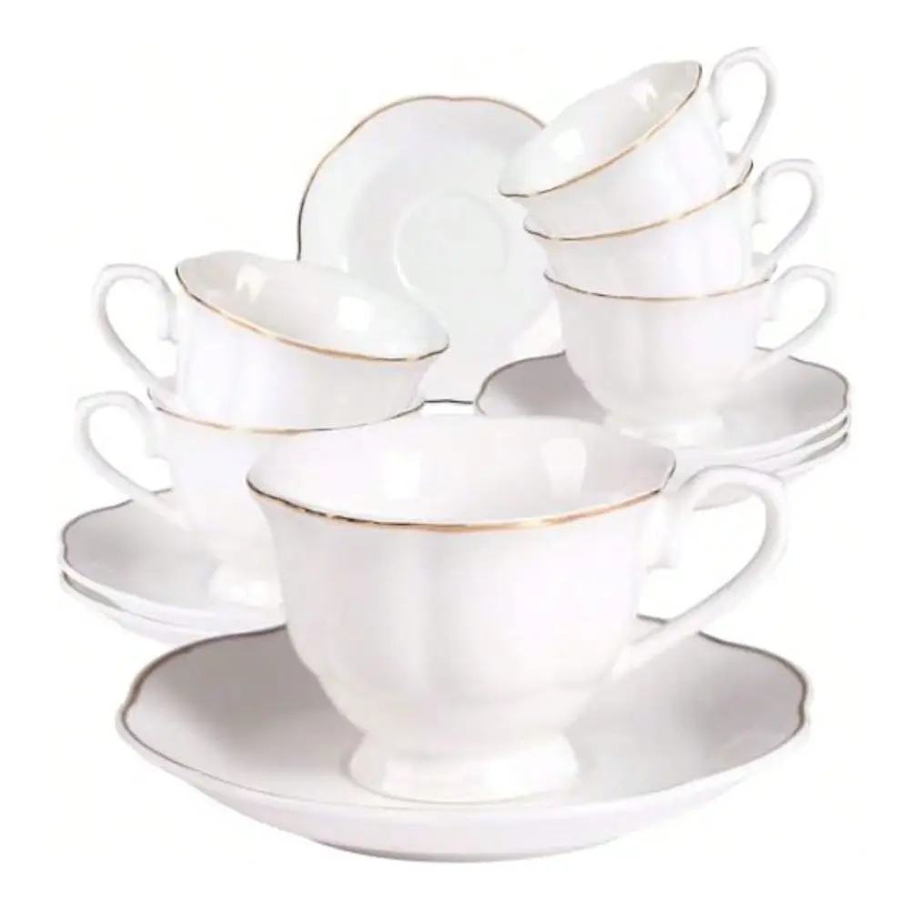 

Pieces Tea Cup Set Fine Porcelain 6oz Cup And Saucer Set Of 6 For Cappuccino Tea Flat White Coffee