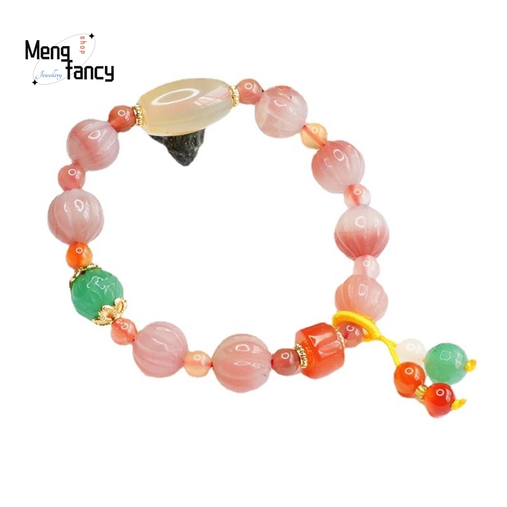 Natural Salt Source Agate Candy Tower Chain Crystal Colored Bracelet Exquisite Elegant High-grade Fashion Jewelry Holiday Gifts