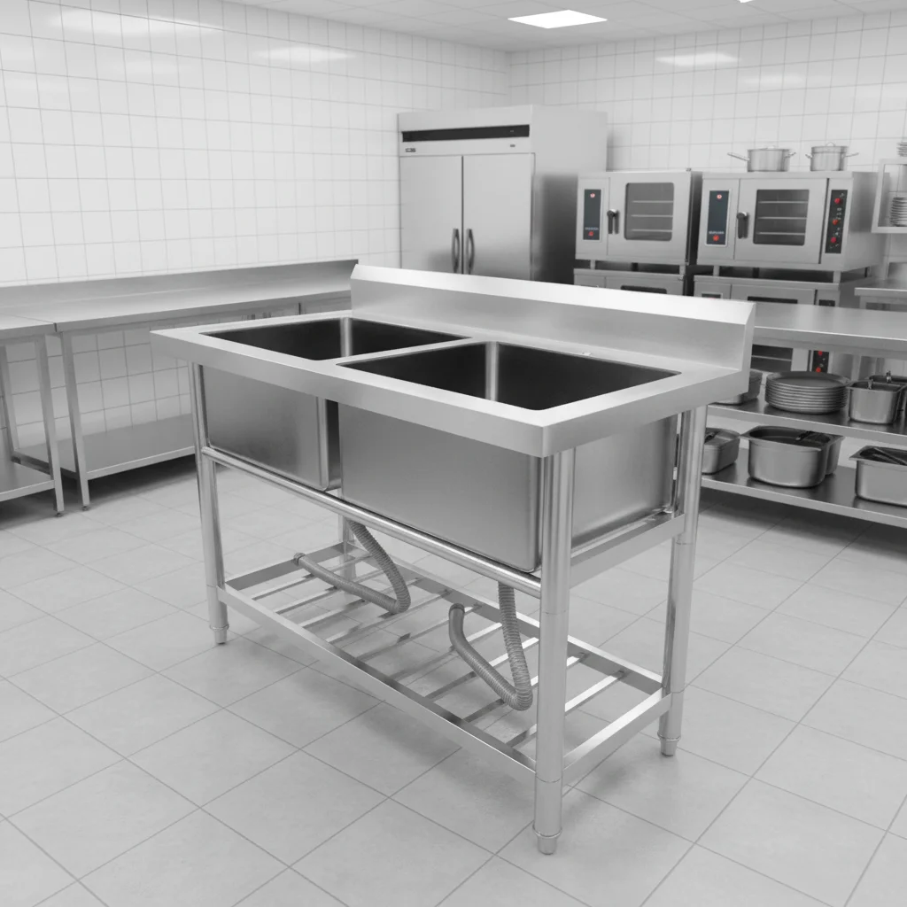 

Commercial 304 Stainless Steel Sink Thickened Basin Kitchen Restaurant Washing Station Double Bowl