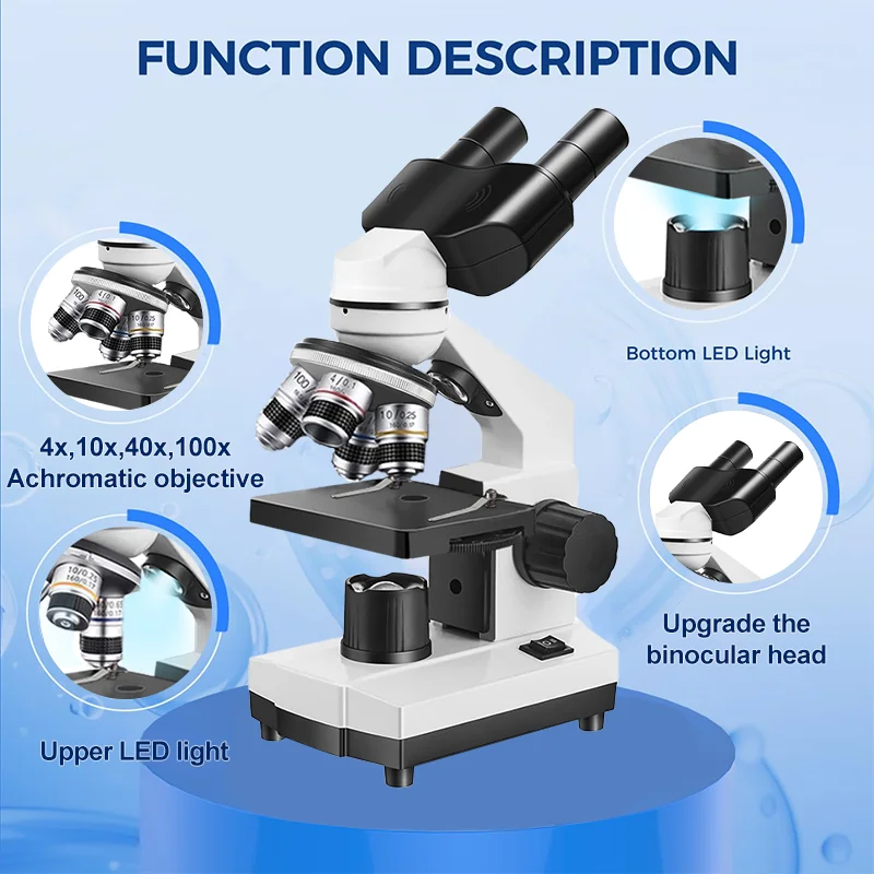 Binocular Microscope 40X‑2500X HD Inspection Laboratory Optical Microscope Tool Set For Schools & Home & Scientific Research