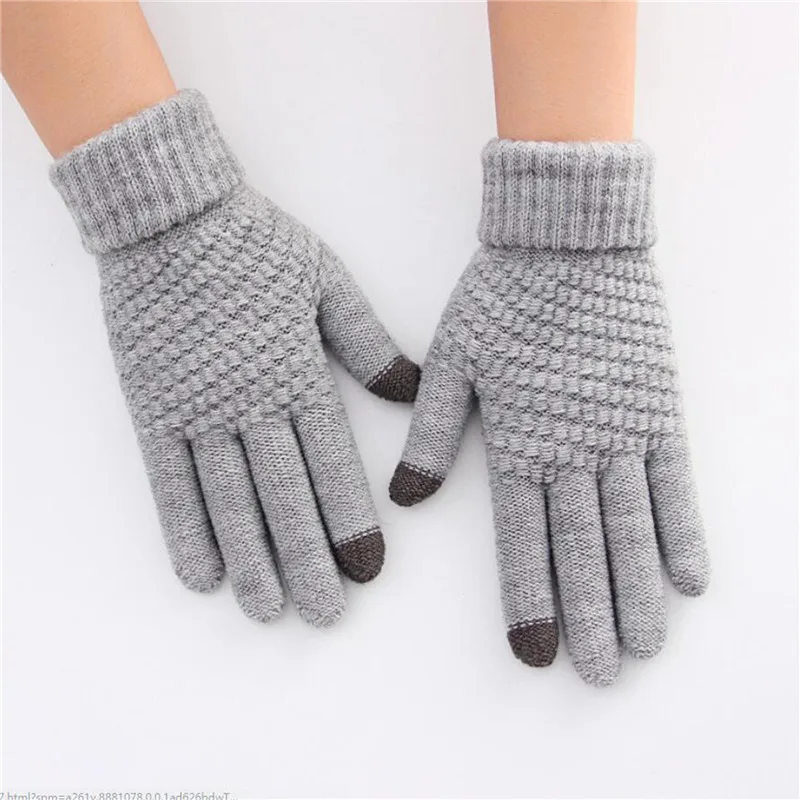 Winter Touch Screen Gloves Women Men Warm Stretch Knit Mittens Imitation Wool Full Finger Guantes Female Crochet Luvas Thicken